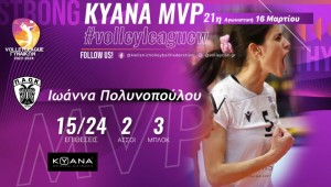 KYANA MVP της 21ης αγωνιστικής της Volley League γυναικών η Πολυνοπούλου!